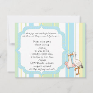 Blue Stripe Stork Baby shower Invitation Kaart