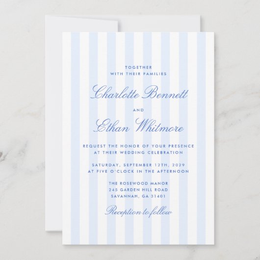 Blue Stripe Wedding Invitation (Devant)