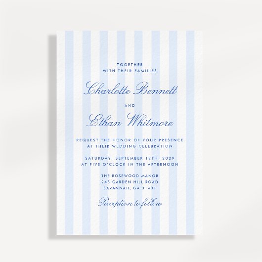 Blue Stripe Wedding Invitation