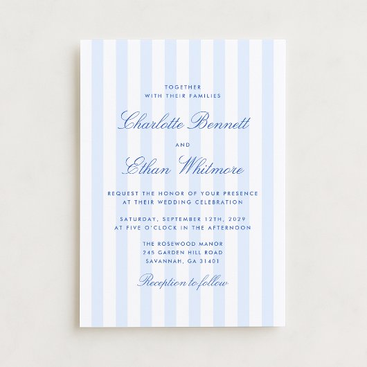 Blue Stripe Wedding Invitation Kaart