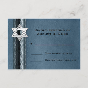 Blue Striped Bar Mitzvah RSVP Kaartje