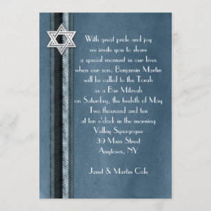 Blue Striped Bar Mitzvah Uitnodiging
