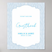 Blue Striped Classic Wedding Guestbook Poster (Voorkant)