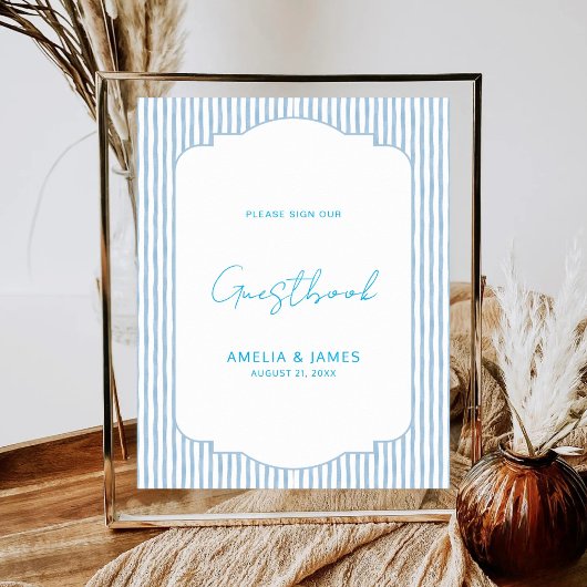 Blue Striped Classic Wedding Guestbook Poster