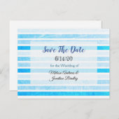 Blue Striped Crackle Save the Date Briefkaart (Voorkant / Achterkant)