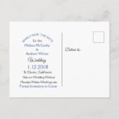 Blue Striped Crackle Save the Date Briefkaart (Achterkant)