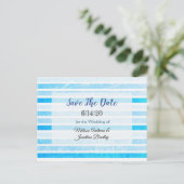 Blue Striped Crackle Save the Date Briefkaart (Staand voorkant)