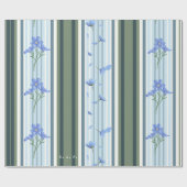 Blue Striped Floral Archive Personalized Wrapping  Cadeaupapier (Vlak)