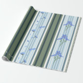 Blue Striped Floral Archive Personalized Wrapping  Cadeaupapier (Uitgerold)