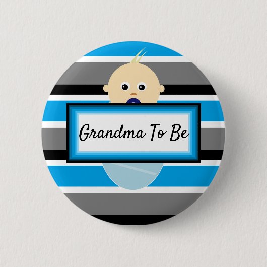 Blue Striped Grandma om Baby shower Button te zijn (Voorkant)