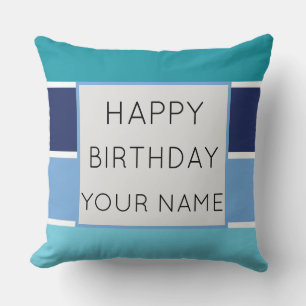Blue Striped Happy Birthday Kussen
