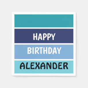 Blue Striped Happy Birthday Servet