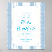 Blue Striped Modern Wedding Guestbook Sign Poster (Voorkant)