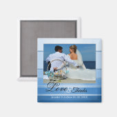 Blue Striped Nautical Wedding Photo Magnet Magneet (Voorkant / Achterkant)