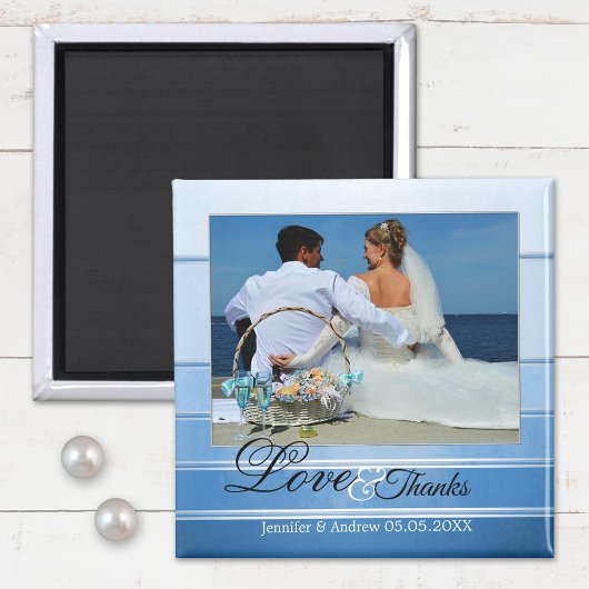 Blue Striped Nautical Wedding Photo Magnet Magneet