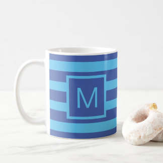 Blue Striped (of Custom Colors) Square Monogram Koffiemok