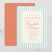 Blue Striped Retro Baby shower Invitation Kaart (Voorkant / Achterkant)