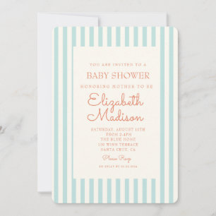 Blue Striped Retro Baby shower Invitation Kaart