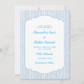 Blue Striped Save The Date Elegant Script Wedding Kaart (Voorkant)