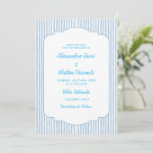 Blue Striped Save The Date Elegant Script Wedding Kaart (Staand voorkant)