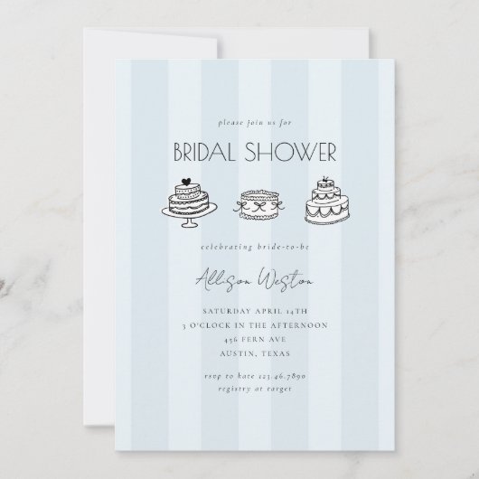 Blue Striped Vintage Cake Bridal Shower Invitation (Devant)