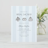 Blue Striped Vintage Cake Bridal Shower Invitation (Debout devant)