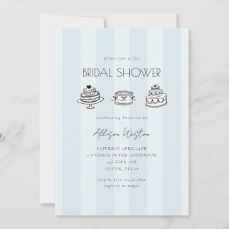 Blue Striped Vintage Cake Bridal Shower Invitation Kaart