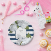 Blue Striped White Hydrangea Floral Wreate Papieren Bordje (Feest)