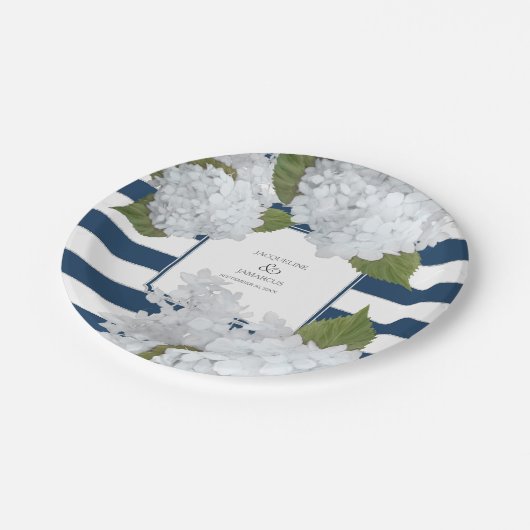 Blue Striped White Hydrangea Floral Wreate Papieren Bordje (Gekanteld)