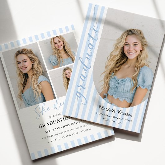 Blue Stripes Aesthetic Graduation Invitation