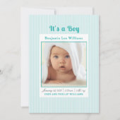 Blue Stripes Baby Boy Foto Aankondiging Geboorte (Voorkant)