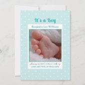 Blue Stripes Baby Boy Photo Faire-part de naissanc (Dos)