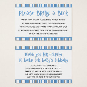 Blue Stripes Baby Boy Shower Book Request Card Visitekaartjes