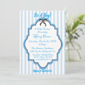 Blue Stripes Baby Boy Shower Kaart (Staand voorkant)