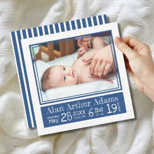 Blue Stripes Baby Foto Geboortestatistieken Aankondiging