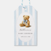 Blue Stripes Bear Baby Shower Cadeaulabel (Voorkant)