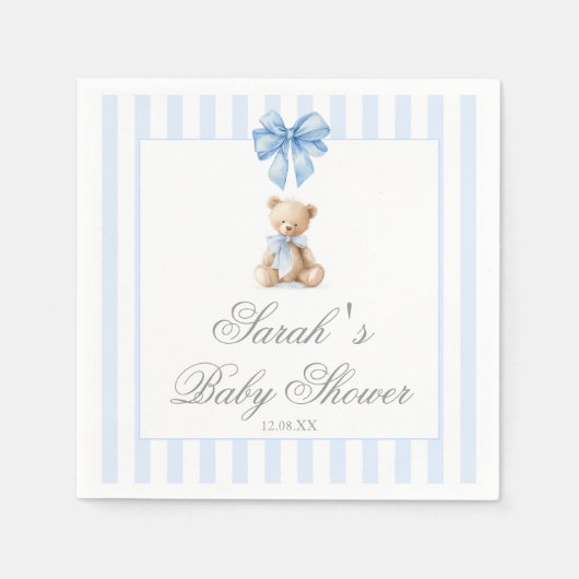 Blue Stripes Bear Baby Shower Servet (Voorkant)