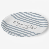 Blue Stripes Bonjour Bebe Papieren Bordje (Gekanteld)