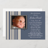 Blue Stripes Boy Fotodoop Uitnodigingen (Voorkant / Achterkant)