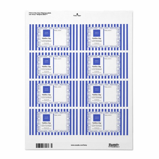 Blue Stripes & Curly Lijst & Logo Etiket (Full Sheet)