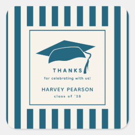 Blue Stripes Custom Graduation Party Thank You Vierkante Sticker