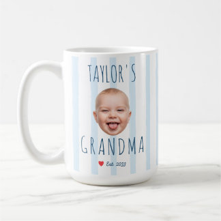 Blue Stripes Custom Photo & Name Baby Face Grandma Koffiemok
