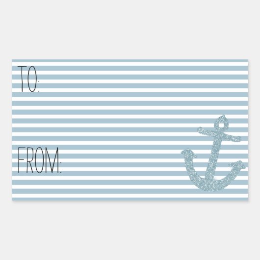 Blue Stripes Faux Glitter Anker Gift Label (Voorkant)