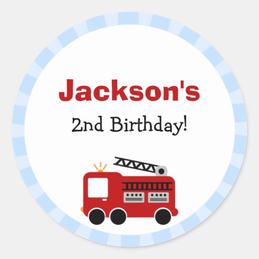 Blue Stripes Fire Truck Stickers Anniversaire (Devant)