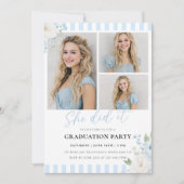 Blue Stripes Floral Graduation Invitation (Devant)