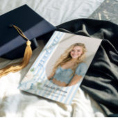 Blue Stripes Floral Graduation Invitation