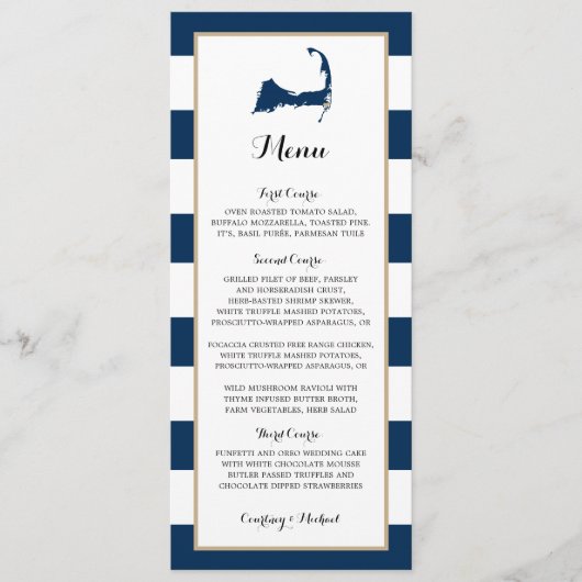 Blue Stripes Gold Chatham Cape Cod Menu Mariage (Devant)
