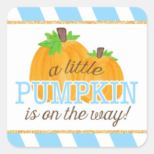Blue Stripes Gold Little Pumpkin Herfst Baby showe Vierkante Sticker