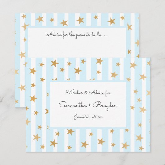 Blue Stripes Gold Stars Baby shower Conseils Carte (Devant / Derrière)