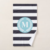 Blue Stripes Laurel Wreate Monogram Bad Handdoek (Handdoek)